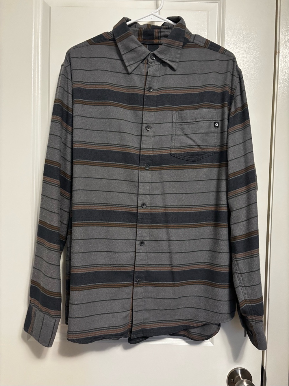 Marmot Gray, Blue and Orange Men’s Striped Button-Down Shirt